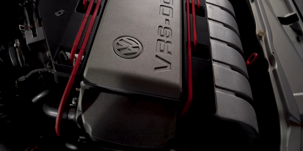 Volkswagen VR6 engine bay with signature red ignition wires and compact V6 layout